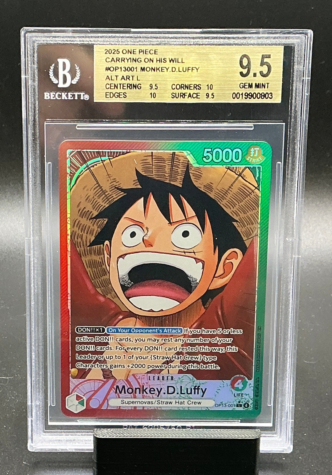 Monkey.D.Luffy (001) (Alternate Art) - Carrying On His Will (OP13) BGS 9.5