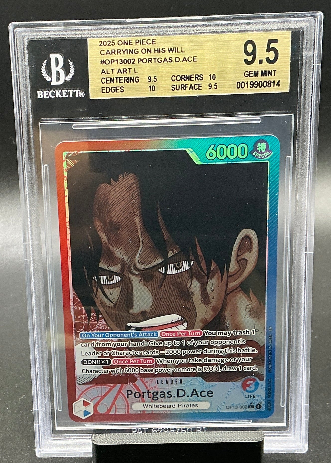 Portgas.D.Ace (002) (Alternate Art) - Carrying On His Will (OP13)   BGS 9.5