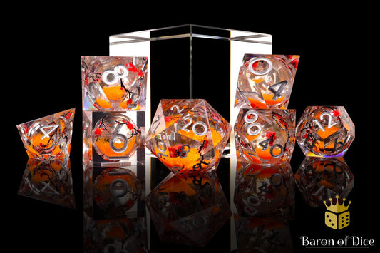 Baron of Dice -Autumn Cherry Blossom Liquid Core RPG Dice Set - 7 Pieces